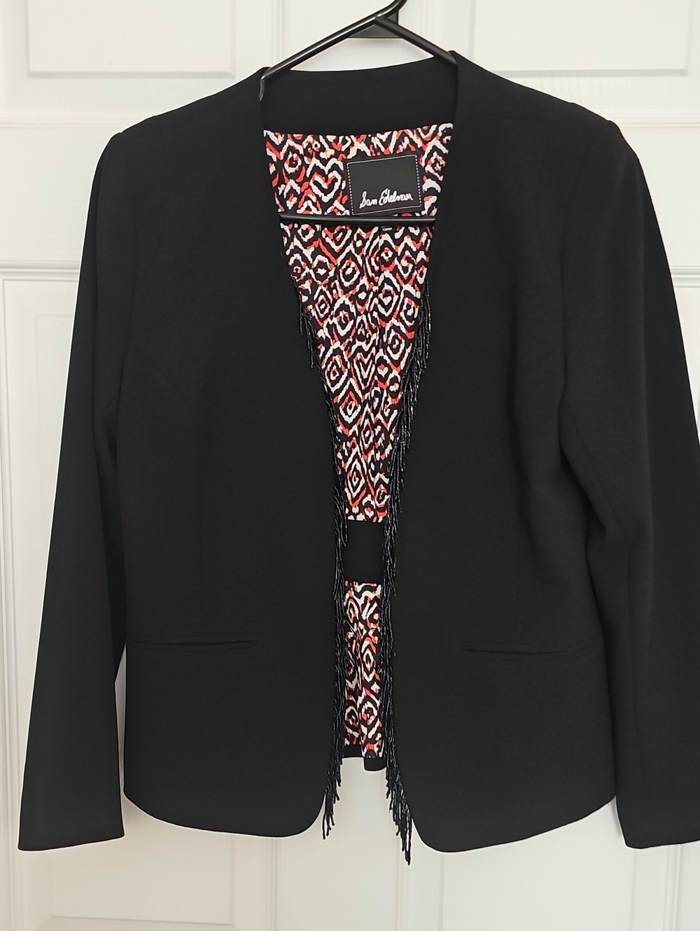 Coleman Black Open-Front Blazer with Fringe Trim